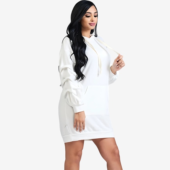 Bubble Sleeve Hoodie Sweatshirt Dress – French Terry Comfort - Picture 4 of 4